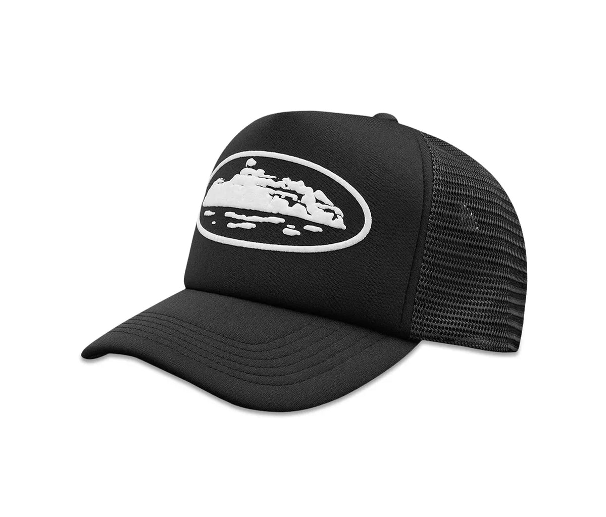 Corteiz Alcatraz Puff Print Trucker Hat Black White – Section Store