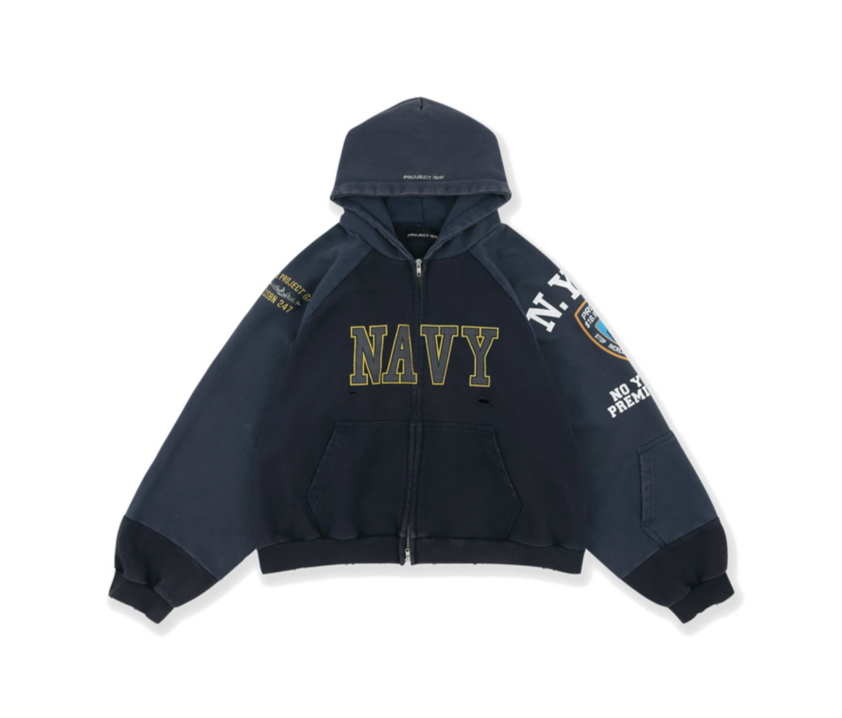 PROJECT G/R Reconstructed Folded Zip Hoodie Navy – Section Store
