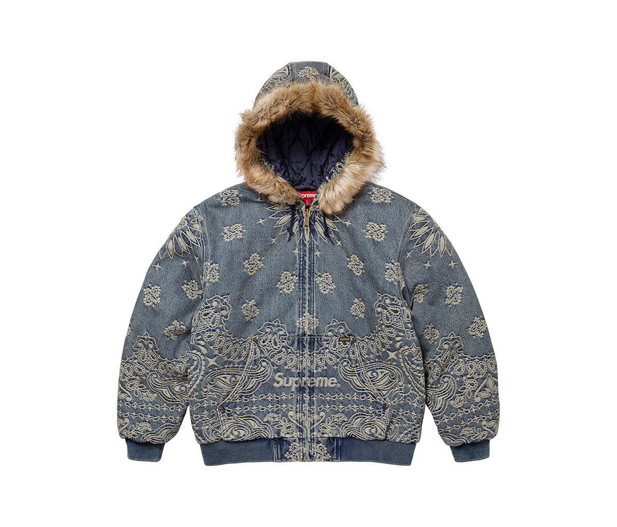 Supreme Bandana Jacquard Denim Hooded Work Jacket Blue – Section Store