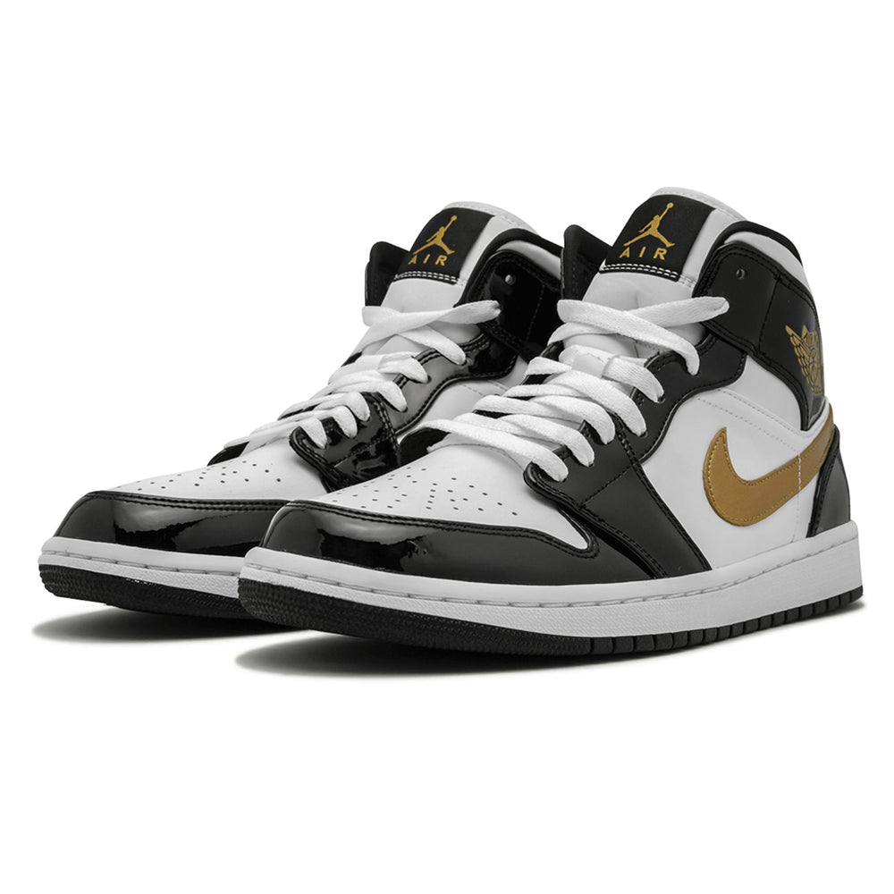 Air Jordan 1 Mid Patent Black White Gold