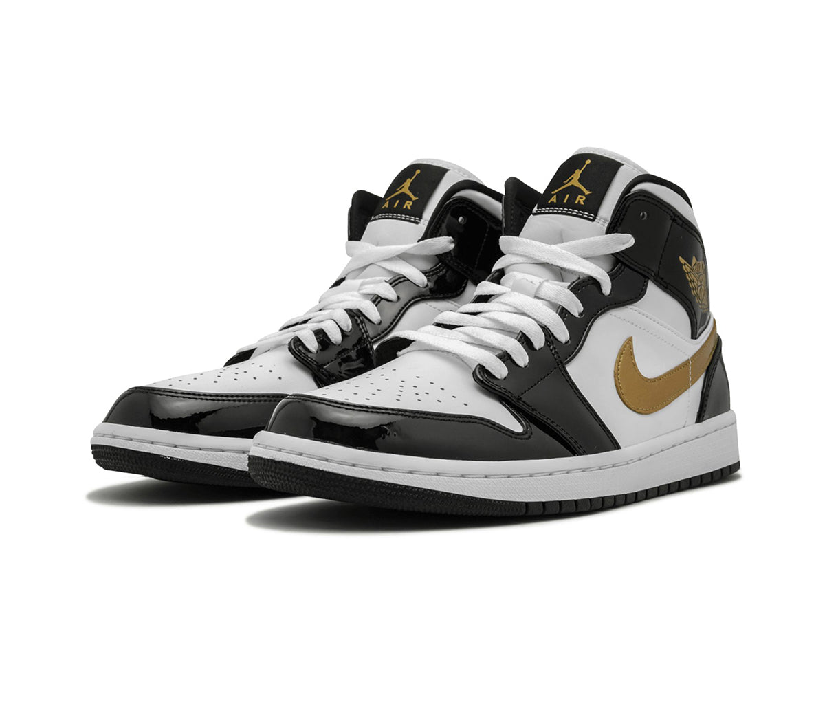 Air Jordan 1 Mid Patent Black White Gold