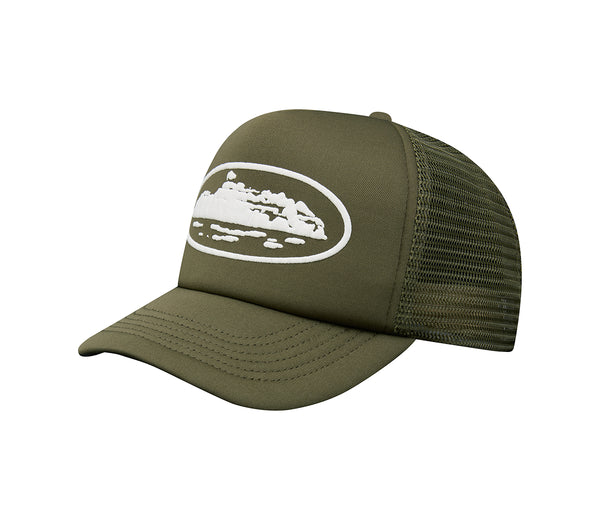 Corteiz Alcatraz Puff Print Trucker Hat Olive – Corteiz