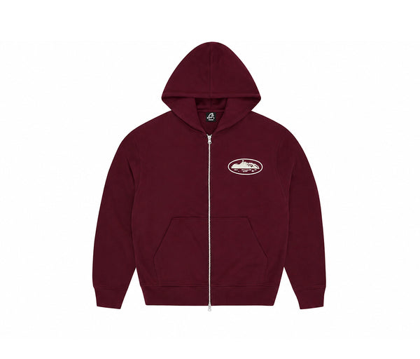Corteiz Island Puff Print Zip Hoodie Burgundy – Corteiz