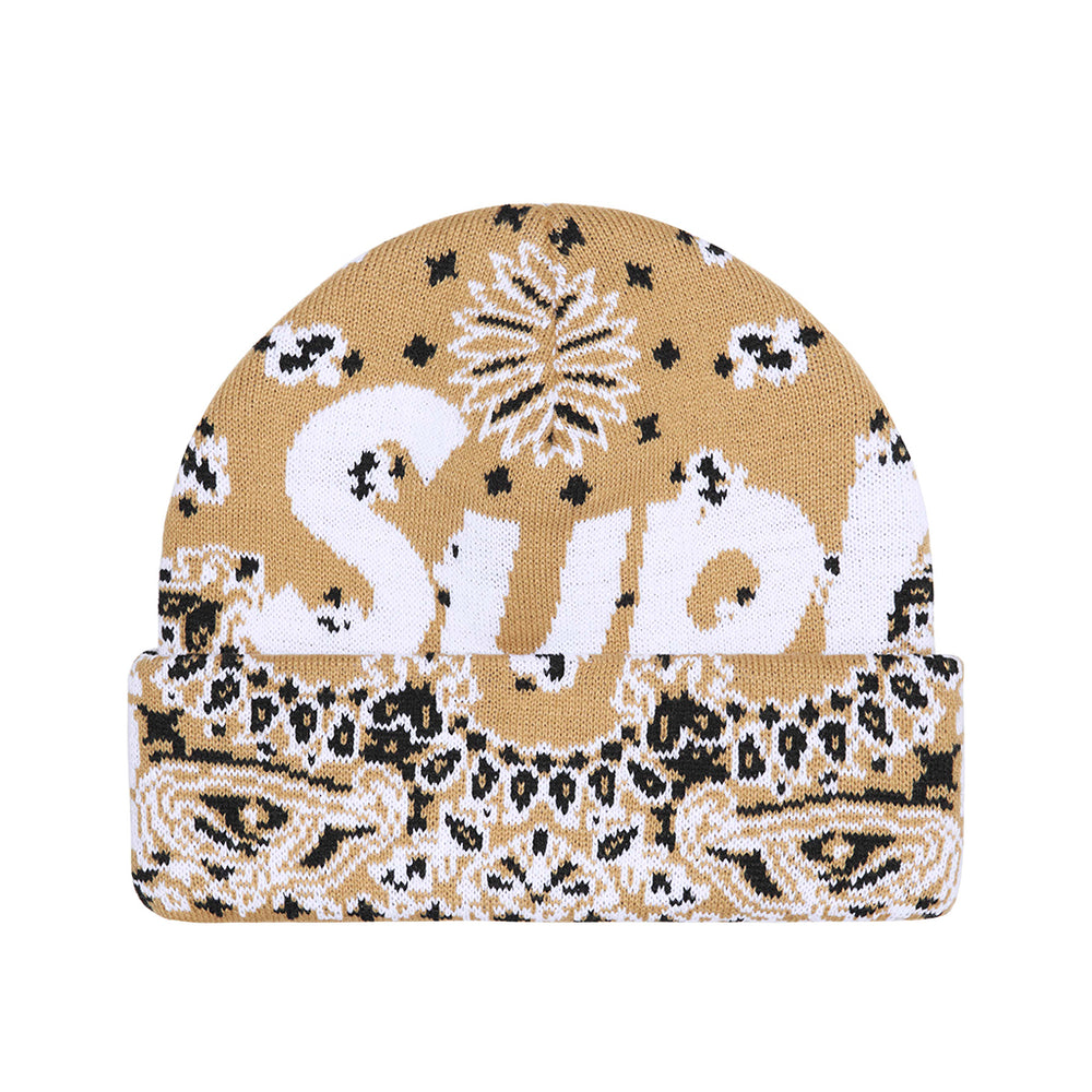 Supreme Bandana Big Logo Beanie Tan