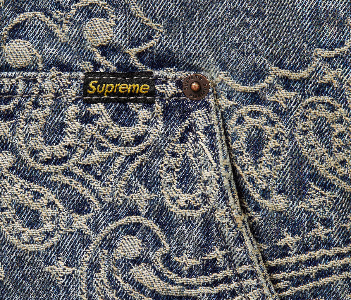Supreme Bandana Jacquard Denim Hooded Work Jacket Blue – Section Store