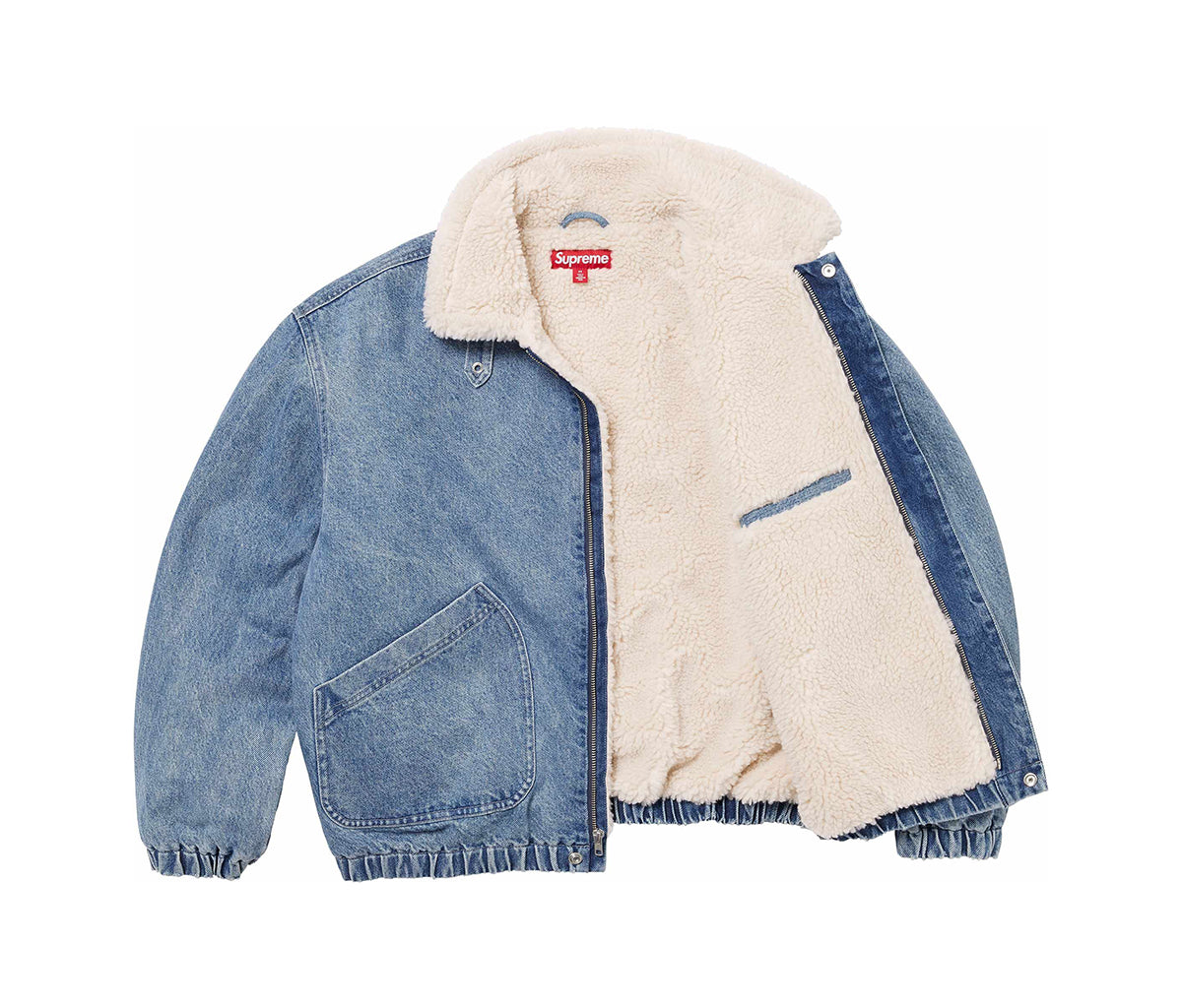 Supreme Faux Shearling Lined Bomber Jacket Denim