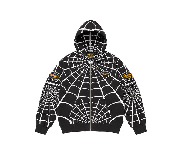 Supreme Vanson Leathers Spider-Man Zip Up Hooded Sweatshirt Black – Supreme