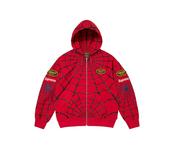Supreme Vanson Leathers Spider-Man Zip Up Hooded Sweatshirt Red – Supreme